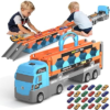 2-in-1 Foldable Race Track Truck Car Playset for 2-8 Years Old Boys Girls, Kids Truck Toys with Foldable 3 Layer Play Track & 24 Race Cars, Back to School Gifts for Toddlers