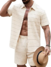 BAPHITY Men’s Textured Stripe Shirt & Shorts