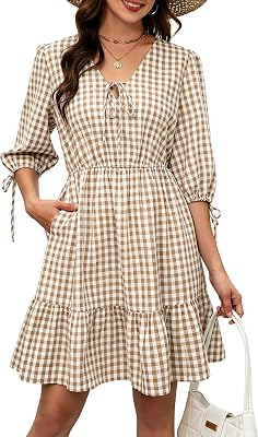 ECOWISH 3/4 Sleeve Mini Dress