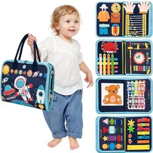 Montessori Busy Board & Busy Book for Toddlers with 20+ Learning Activities, Sensory Activity Toy for Fine Motor Skills, Montessori Learning Toy, Quiet Travel Toy for Airplane & Car, Birthday Gift