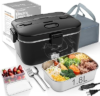 COZYEXPERT Electric-Lunch-Box-Heated-Food-Warmer 100W Heating Box for Adult | 1.8L Portable Food Heater for Work/Car, 12V/24V/110-230V Lonchera Eléctrica Portátil with Fork Spoon (Black)