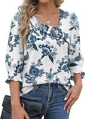 FUNLINGO 3/4 Length Sleeve Womens Tops