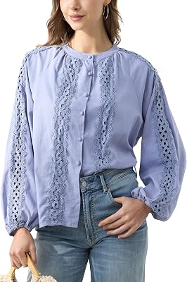 Ystguic Womens Button Up Lace Shirt