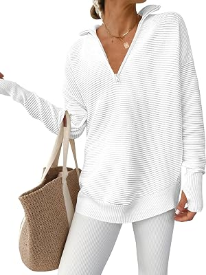 ANRABESS Women Long Sleeve Quarter Zip Pullover Fall Sweater