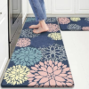 Anti-Fatigue Kitchen Mats, 2-Piece, Blue, Non-Slip | 0.4 In Thick Foam, Waterproof, Floral Design, 17.3×30 In & 17.3×47 In, Sink, Stove, Office, Laundry