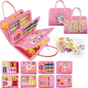 LearnToy Montessori Busy Board for Girls 3 4 5 Year | Sensory Toys for Toddlers 3-6, Ideal for Travel and Preschool – ABCs, 123s, Colors, Animals, Weather, Birthday Gifts-DE