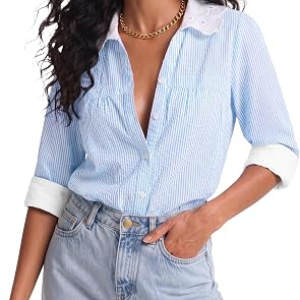 ECOWISH Womens Striped Button Down Shirt