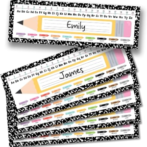 Hadley Designs Desk Name Tags for Classroom –36 Student Name Tags for Desks, 14.5×4.5 Name Plates for Classroom Decor, Teacher Supplies Crayon Nametags, 1st-3rd Grade Kindergarten Preschool Must Haves