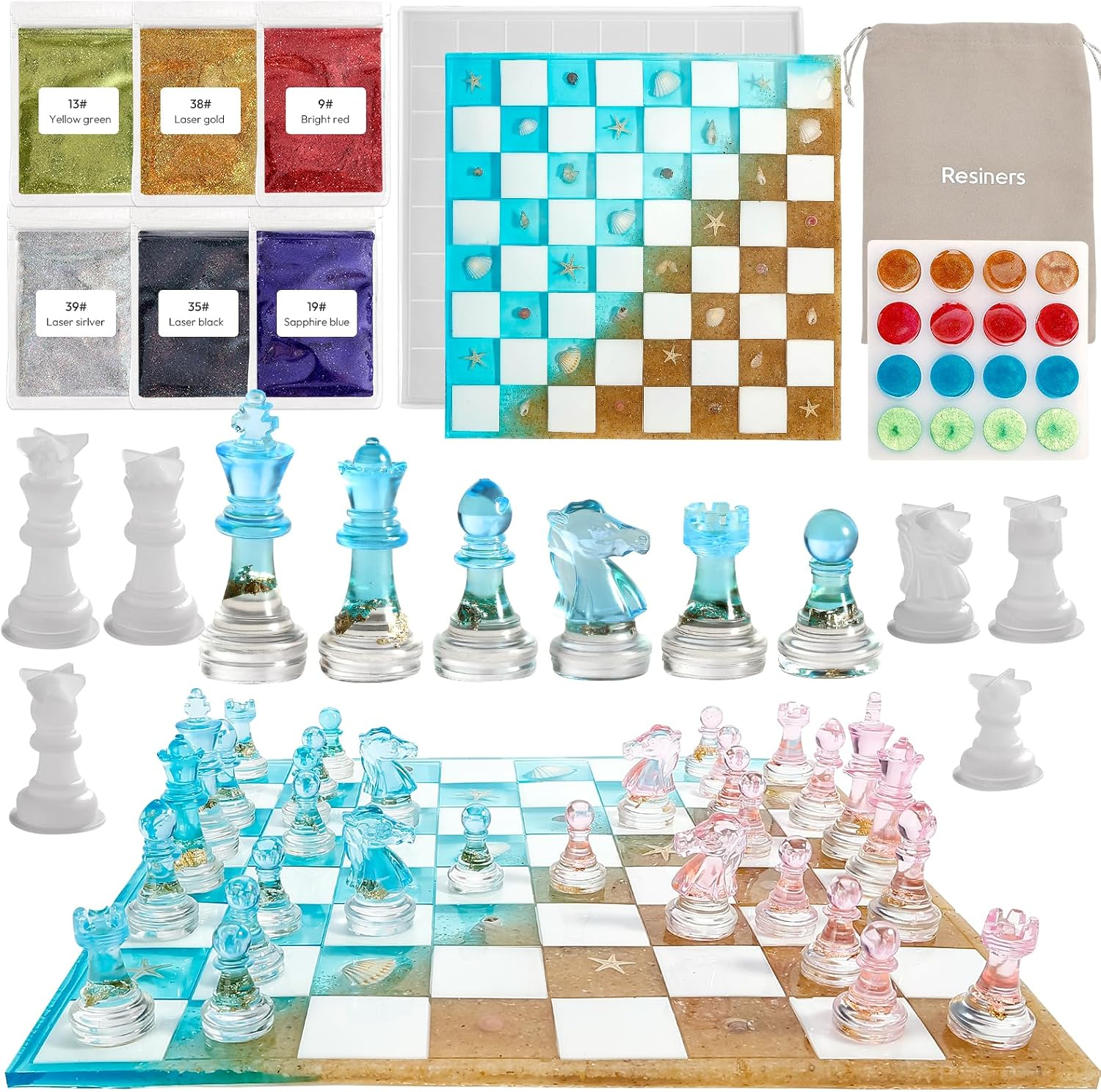 Resiners Chess Resin Mold Set, 3D Silicone Chess Checkers & Chess Board