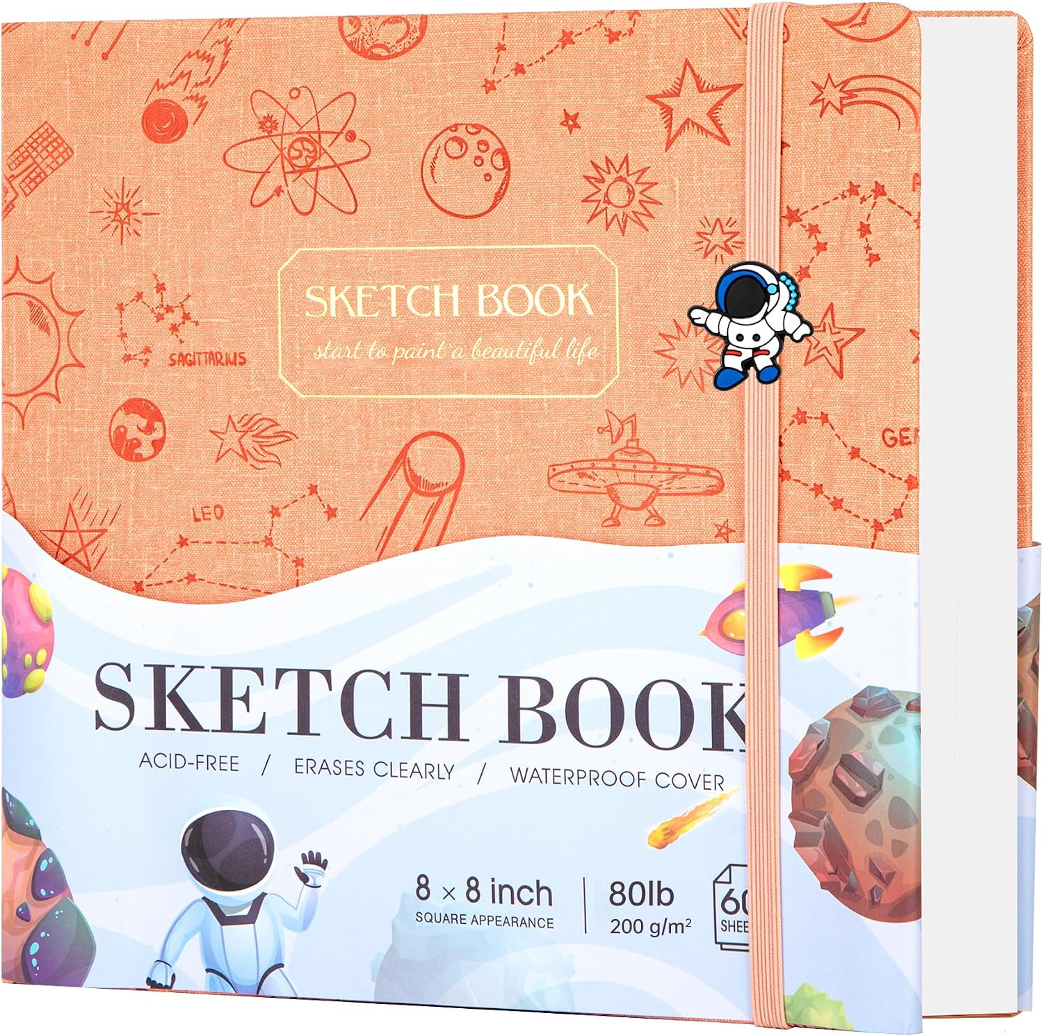 FLYING EAGLE Sketch Book, Square Hardcover Sketchbook for Kids,8 x8,Orange