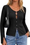 ECOWISH Women Keyhole Cutout Fitted Sweater