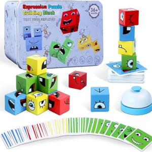 Montessori Puzzle Game for Kids – Wooden Face Changing Magic Cube Game, Educational Face Changing Cubes, 3+ Years (64 Cards, 16 Blocks, 1Bell)