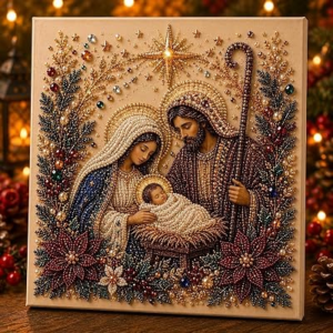 Christmas Pearl Diamond Painting Kit for Adults, DIY Art Kit with Frame (Style I – Nativity)