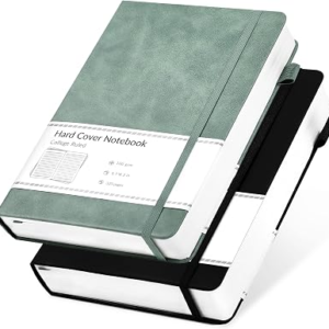 CAGIE 2 Pack Notebooks Journals for Women Men Hardcover A5 Leather Journals for Writing Thick Diary, Green & Black