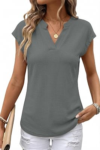 AUMORA Womens V Neck Cap Sleeve T Shirts