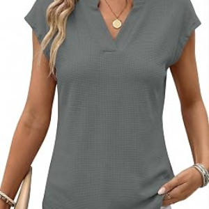 AUMORA Womens V Neck Cap Sleeve T Shirts