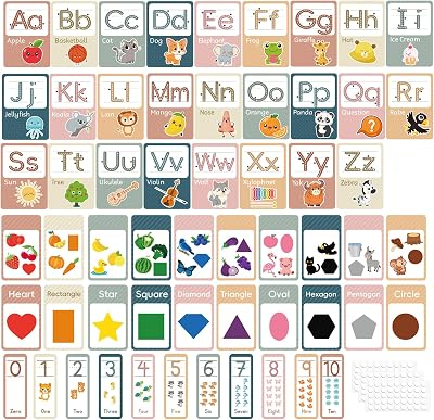 BESARME 57 Pcs Boho Alphabet for Classroom Wall Bulletin Board | ABC Alphabet Poster, Number 0-10 Shape Color Poster, School Classroom Decor Home Supplies
