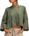 UNCLECAT Womens Cable Knit Cropped Sweaters