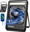 10000mAh Portable Travel Fan 5 Speeds Strong Wind Cruise Fan with LED Lantern