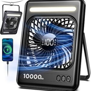 10000mAh Portable Travel Fan 5 Speeds Strong Wind Cruise Fan with LED Lantern