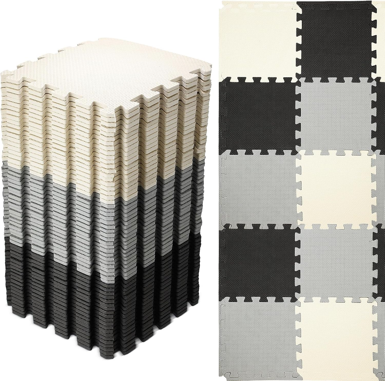 Nuanchu 60 PCS Kids Foam Puzzle Mat,Black, White, Gray