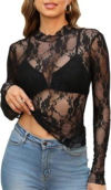 OFEEFAN Long Sleeve Mesh Tops
