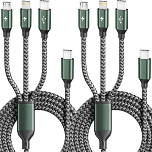 Travel Multi Charging Cable with Type C/iP/Micro USB Cable 2 Pack