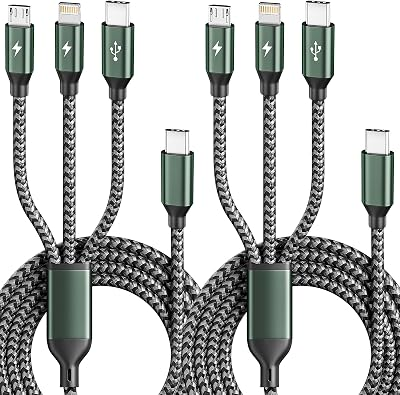 Travel Multi Charging Cable with Type C/iP/Micro USB Cable 2 Pack
