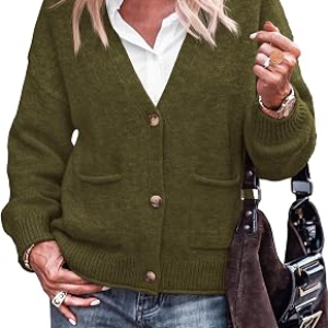 DOWERME Womens Button Down Chunky Cropped Cardigan