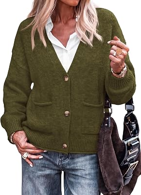 DOWERME Womens Button Down Chunky Cropped Cardigan