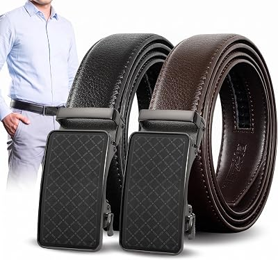 Truyis Men's Leather Ratchet Belt 2 Pack,Adjustable Ratcheting Click Belt