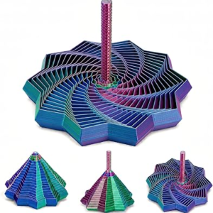 3D Printed Sensory Fidget Star with Handles, Colorful Fractal Expanded Fidgets, Hexagon Whirling Spiral Star Shaped Toys for Office Desktop Decompression, Stress Relief
