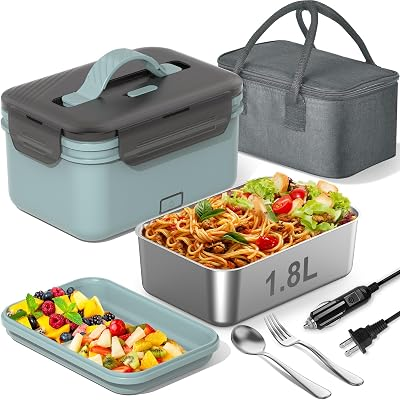 WisaKey Electric Heated Lunch Box for Car Truck Home 1.8L 100W Portable Food Warmer with 12V/24V/110V/220V Hot Meal for Work Travel Jobsite Camping Gifts Fathers Day for Dad Husband Adults Men Woman