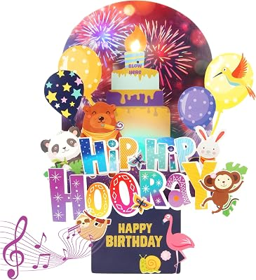 3D Pop Up Birthday Card, Kids Birthday Cards with Music Lights & Fireworks | Blow Out Candle, Happy Birthday Song, with Envelope, Message Card, Note and DIY Number for Kids, Girl, Boy