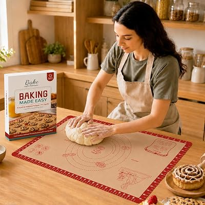 Silicone Baking Mat with 10 Recipes, Extra Thick Silicone Mats for Baking, Non Stick Pastry Mat for Rolling Dough, Silicone Macaron Baking Mat for Cookie,Bread,Pizza,Fondant Mat, O