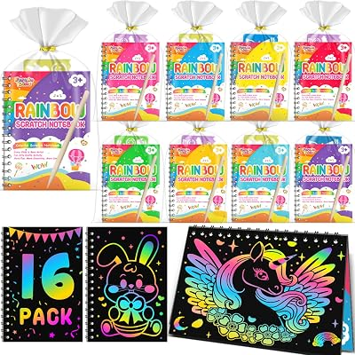 FEREDO KIDS 16 Pack Rainbow Scratch Notebook Art Party Favors for Kids