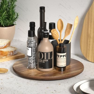 Lazy Susan for Table Top Bamboo Lazy Susan Turntable for Cabinet Kitchen Countertop Organizer for Condiment Bathroom Counter Organizer Decor Sink Tray Acacia Wood 13.2 Inch