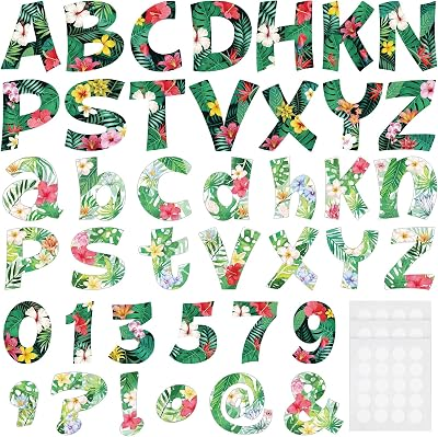 Gueevin 216 Pcs Bulletin Board Letters for Classroom 4" Numbers Alphabet Poster Board Cutouts Letters Punctuation with Adhesive Dots for Bulletin Display School Decoration(Hawaii)