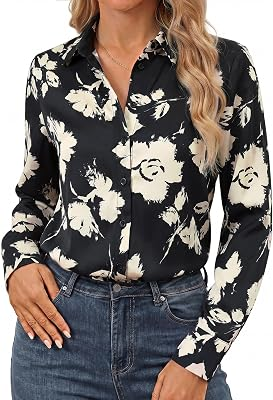 GRACE KARIN Long Sleeve Silk Button Down Shirts