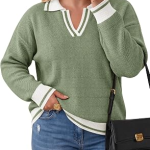 BEAUTIFE Plus Size V Neck Sweater