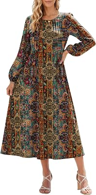 Zeagoo Fall Dresses for Women Long Sleeve Midi Dress