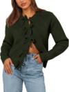 BTFBM Bow Cardigan for Women Long Sleeve Cropped Sweaters,Army Green,S