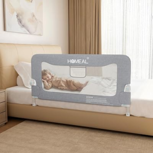 HOMEAL Bed Rail for Toddlers，47″ x 26″ Grey, Long Tall Foldable Baby Bed Rail Guard for Easy Use and Storage, U-Shaped Base Width Increased by 4″, Suitable for Twin, Full, Queen, King Size Bed