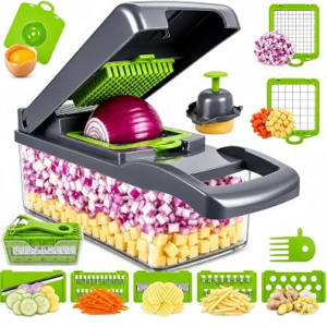 Vegetable Chopper, Onion Dicer & Mandoline Slicer with Container, Grey