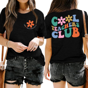 Teacher Shirt Women: Cool Teachers Club T-Shirt Teacher Letter Print Shirt Cute Teachers Gifts Tee Tops(Black, XX-Large)