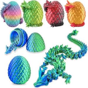 Qxbuhe 12 inch 3D Printed Dragon Eggs with Dragon Inside. Easter Dragon Eggs, Mystery Surprise Easter Eggs for Kids, Unique 3D Printed Animals (Cyanine)
