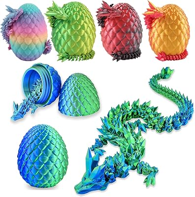 Qxbuhe 12 inch 3D Printed Dragon Eggs with Dragon Inside. Easter Dragon Eggs, Mystery Surprise Easter Eggs for Kids, Unique 3D Printed Animals (Cyanine)