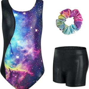 JiAmy Girls Gymnastics Leotards 3 Pcs Sleeveless Sparkly Dance Unitards