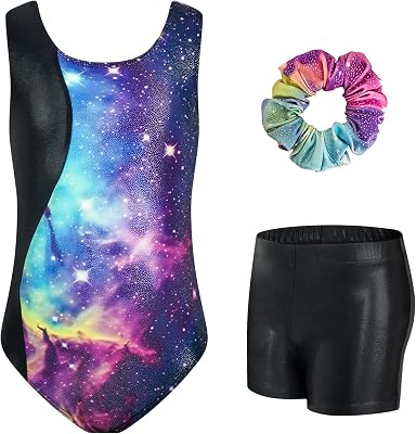 JiAmy Girls Gymnastics Leotards 3 Pcs Sleeveless Sparkly Dance Unitards