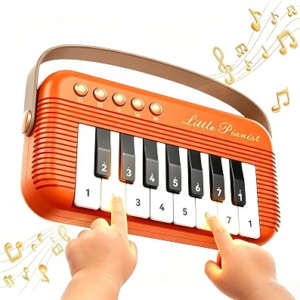 Mini Piano Keyboard for Toddlers Piano Toy Portable Pocket Piano with Light Up Musical Keyboard Electronic Instrument Learning Keyboards Toys Gifts for 3 4 5 6 Years Old Boys Girls (Orange)